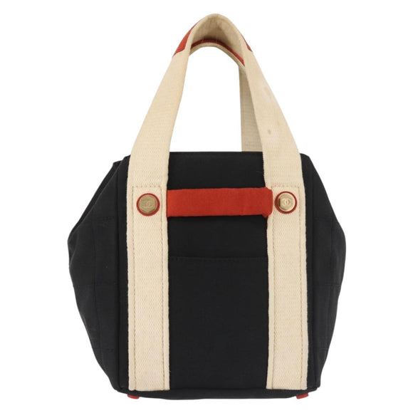 CHANEL Sac Canvas Line Choco Bar Hand Bag Canvas Navy Gold CC Auth BA6110