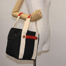 CHANEL Sac Canvas Line Choco Bar Hand Bag Canvas Navy Gold CC Auth BA6110-22