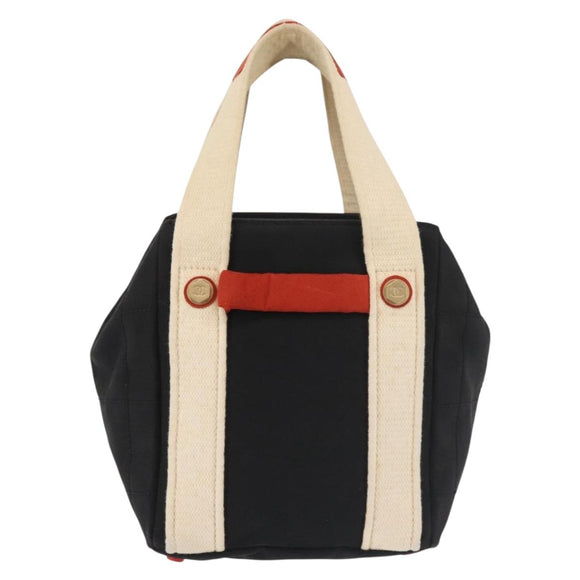 CHANEL Sac Canvas Line Choco Bar Hand Bag Canvas Navy Gold CC Auth BA6110