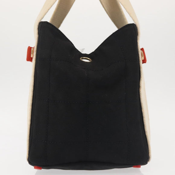 CHANEL Sac Canvas Line Choco Bar Hand Bag Canvas Navy Gold CC Auth BA6110