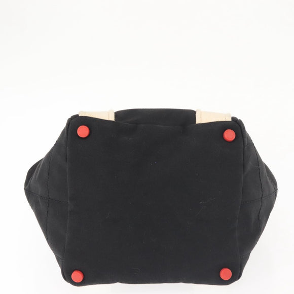 CHANEL Sac Canvas Line Choco Bar Hand Bag Canvas Navy Gold CC Auth BA6110