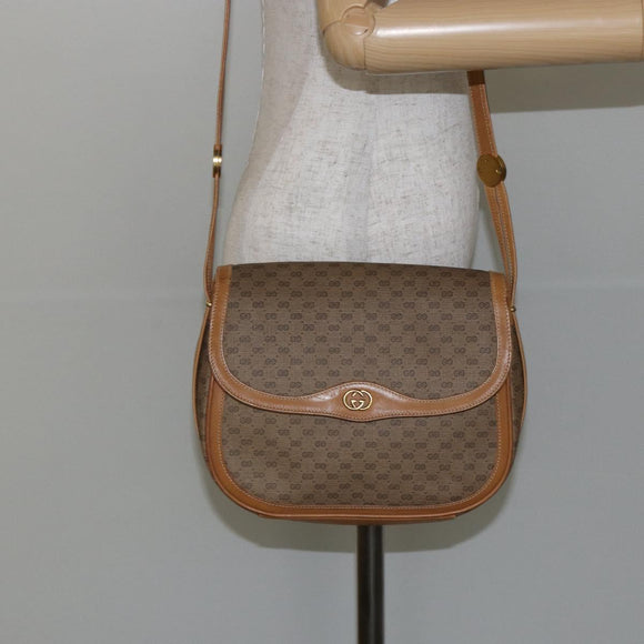 GUCCI Micro GG Supreme Shoulder Bag PVC Beige Gold Auth BA6123