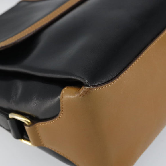 CELINE Shoulder Bag Leather Black Gold Auth BA6127