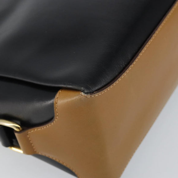 CELINE Shoulder Bag Leather Black Gold Auth BA6127