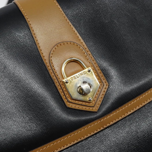 CELINE Shoulder Bag Leather Black Gold Auth BA6127