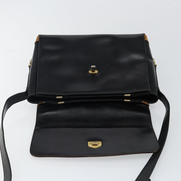 CELINE Shoulder Bag Leather Black Gold Auth BA6127