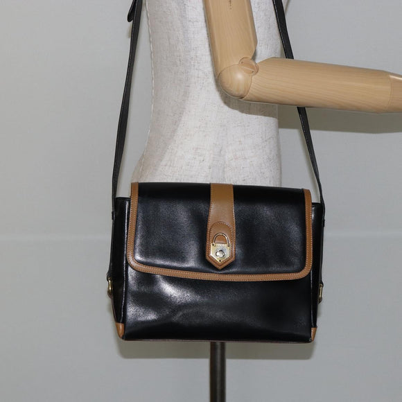 CELINE Shoulder Bag Leather Black Gold Auth BA6127