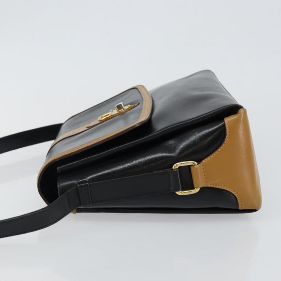 CELINE Shoulder Bag Leather Black Gold Auth BA6127