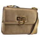 Salvatore Ferragamo Gancini Shoulder Bag Leather Gold Auth BA6129-1