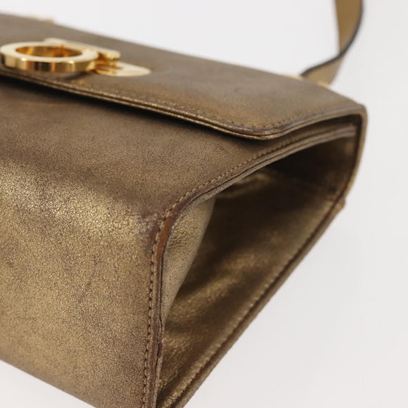 Salvatore Ferragamo Gancini Shoulder Bag Leather Gold Auth BA6129