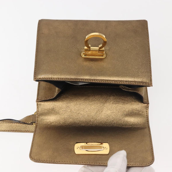 Salvatore Ferragamo Gancini Shoulder Bag Leather Gold Auth BA6129