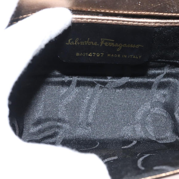 Salvatore Ferragamo Gancini Shoulder Bag Leather Gold Auth BA6129