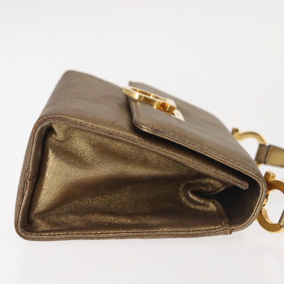 Salvatore Ferragamo Gancini Shoulder Bag Leather Gold Auth BA6129