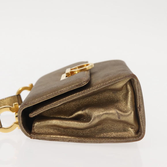 Salvatore Ferragamo Gancini Shoulder Bag Leather Gold Auth BA6129