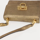 Salvatore Ferragamo Gancini Shoulder Bag Leather Gold Auth BA6129-6