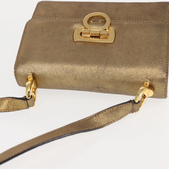 Salvatore Ferragamo Gancini Shoulder Bag Leather Gold Auth BA6129