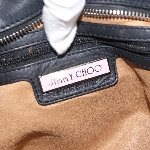 Jimmy Choo Studs Shoulder Bag Leather Black Auth BA6132