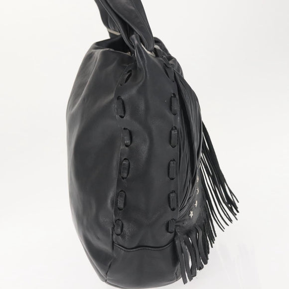 Jimmy Choo Studs Shoulder Bag Leather Black Auth BA6132