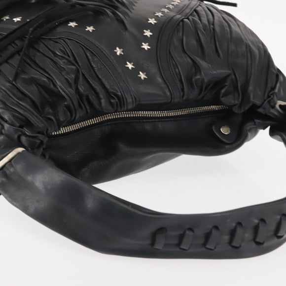 Jimmy Choo Studs Shoulder Bag Leather Black Auth BA6132