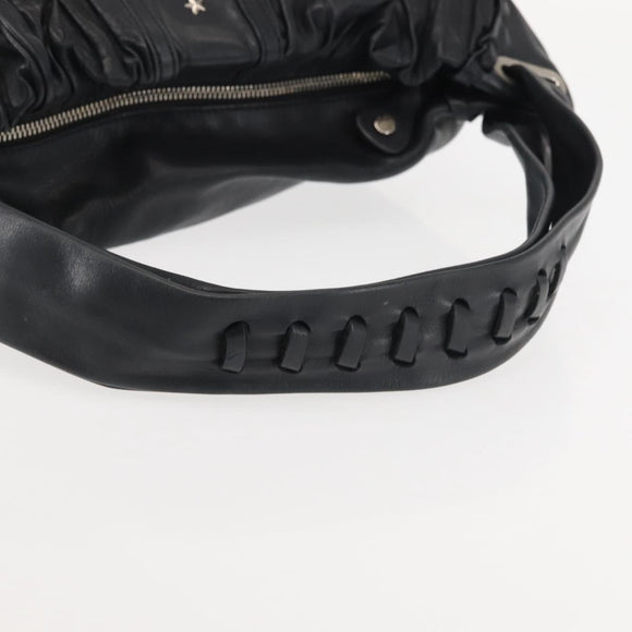Jimmy Choo Studs Shoulder Bag Leather Black Auth BA6132
