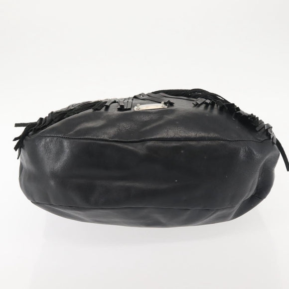 Jimmy Choo Studs Shoulder Bag Leather Black Auth BA6132