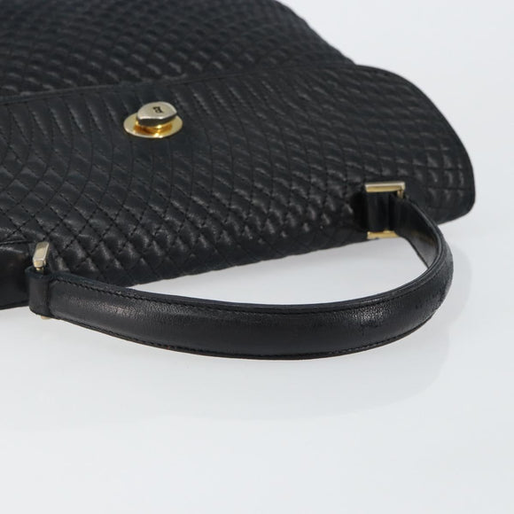 BALLY Hand Bag Leather Black Gold Auth BA6133