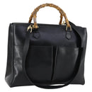 GUCCI Bamboo Hand Bag Leather 2way Black Gold 002 2855 0322 0 Auth BA6143-1