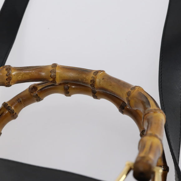 GUCCI Bamboo Hand Bag Leather 2way Black Gold 002 2855 0322 0 Auth BA6143