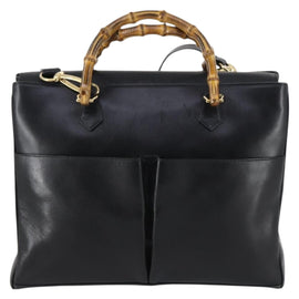 GUCCI Bamboo Hand Bag Leather 2way Black Gold 002 2855 0322 0 Auth BA6143 - 0