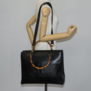 GUCCI Bamboo Hand Bag Leather 2way Black Gold 002 2855 0322 0 Auth BA6143-22