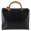 GUCCI Bamboo Hand Bag Leather 2way Black Gold 002 2855 0322 0 Auth BA6143-3