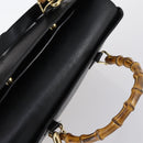 GUCCI Bamboo Hand Bag Leather 2way Black Gold 002 2855 0322 0 Auth BA6143-6