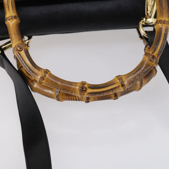 GUCCI Bamboo Hand Bag Leather 2way Black Gold 002 2855 0322 0 Auth BA6143