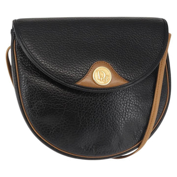 Christian Dior Shoulder Bag Leather Black Gold Auth BA6146