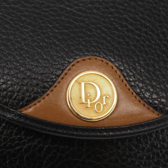 Christian Dior Shoulder Bag Leather Black Gold Auth BA6146