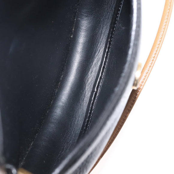 Christian Dior Shoulder Bag Leather Black Gold Auth BA6146