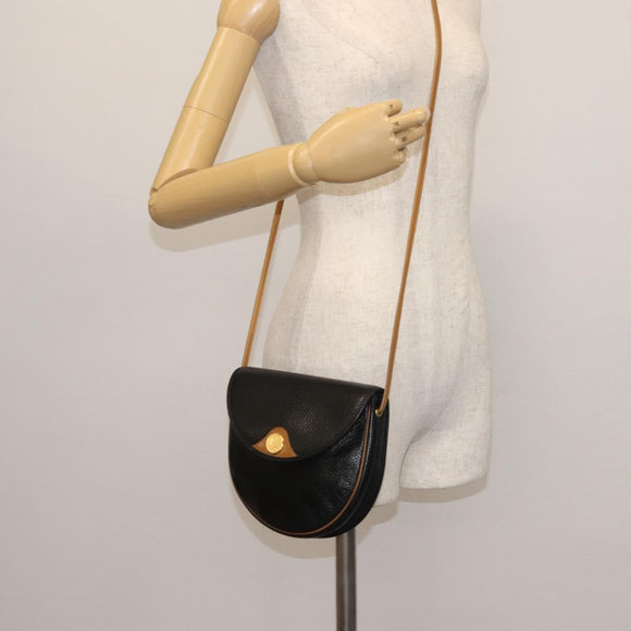 Christian Dior Shoulder Bag Leather Black Gold Auth BA6146