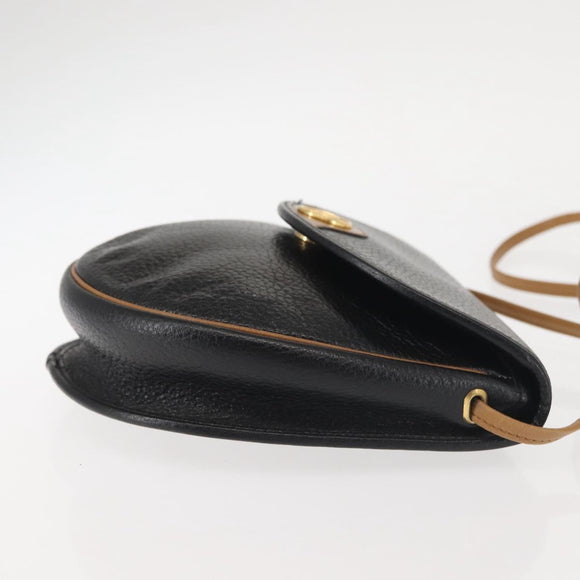 Christian Dior Shoulder Bag Leather Black Gold Auth BA6146