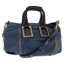 Chloe Etel Hand Bag Leather 2way Blue Gold Auth BA6149-1