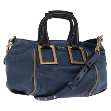 Chloe Etel Hand Bag Leather 2way Blue Gold Auth BA6149