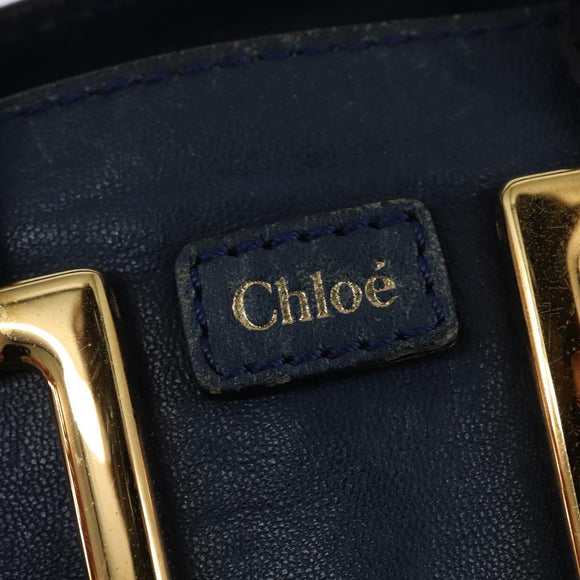 Chloe Etel Hand Bag Leather 2way Blue Gold Auth BA6149