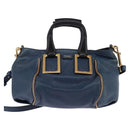Chloe Etel Hand Bag Leather 2way Blue Gold Auth BA6149-2