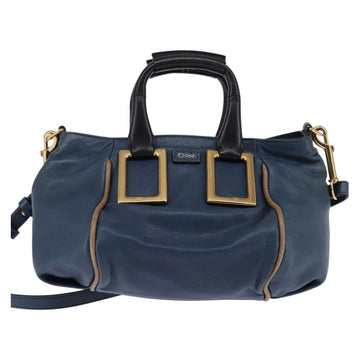 Chloe Etel Hand Bag Leather 2way Blue Gold Auth BA6149 - 0