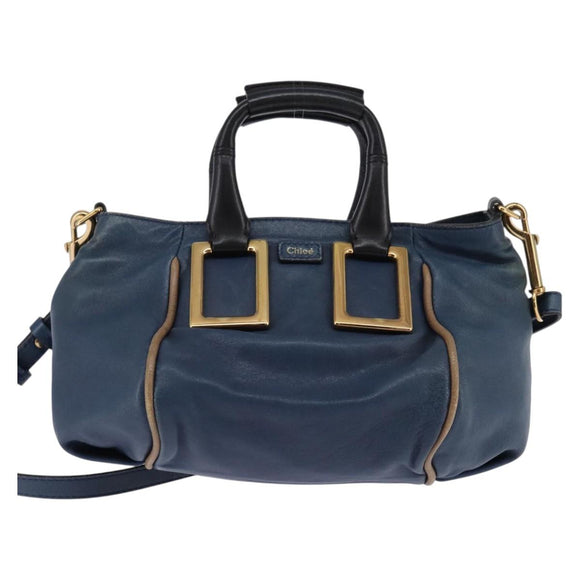 Chloe Etel Hand Bag Leather 2way Blue Gold Auth BA6149