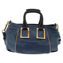 Chloe Etel Hand Bag Leather 2way Blue Gold Auth BA6149-3