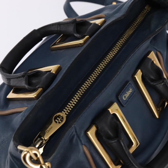 Chloe Etel Hand Bag Leather 2way Blue Gold Auth BA6149