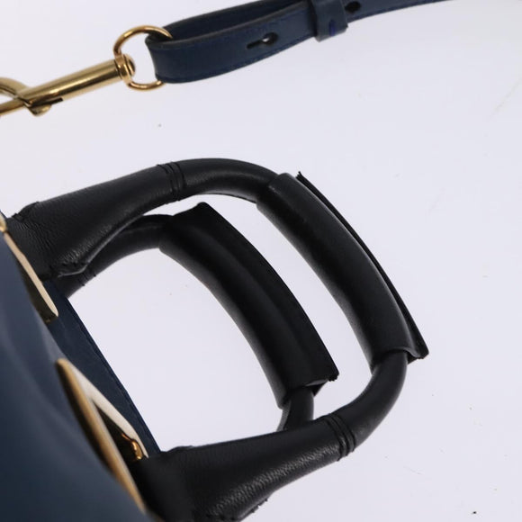 Chloe Etel Hand Bag Leather 2way Blue Gold Auth BA6149