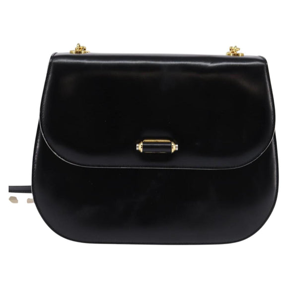 BALLY Shoulder Bag Leather Black Gold Auth BA6151