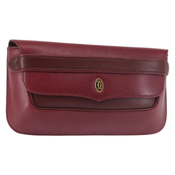 CARTIER Must Line Clutch Bag Leather Bordeaux Gold Auth BA6152
