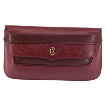 CARTIER Must Line Clutch Bag Leather Bordeaux Gold Auth BA6152 - 0